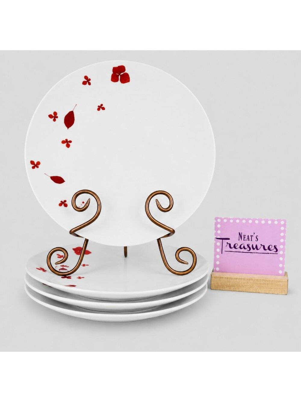 Home Target PRESSED PETALS Red Leaves Petal White Porcelain Dinner Plates Set 4